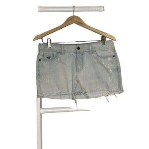 Hollister Skirt Womens 5 Blue Distressed Light Wash Denim Frayed Bottom w Pocket